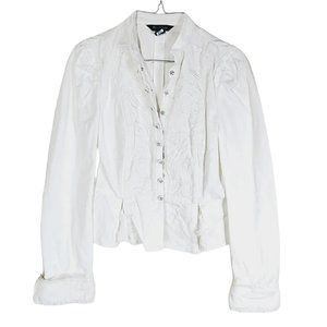 White House Black Market Blazer Jacket Size 4 Embroidered Linen